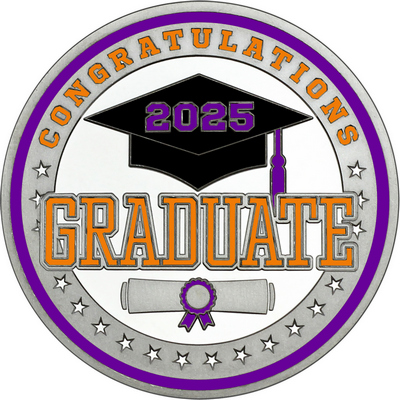 Orange "Congratulations Graduate" with Purple 2025, Rim, Tassel & Ribbon